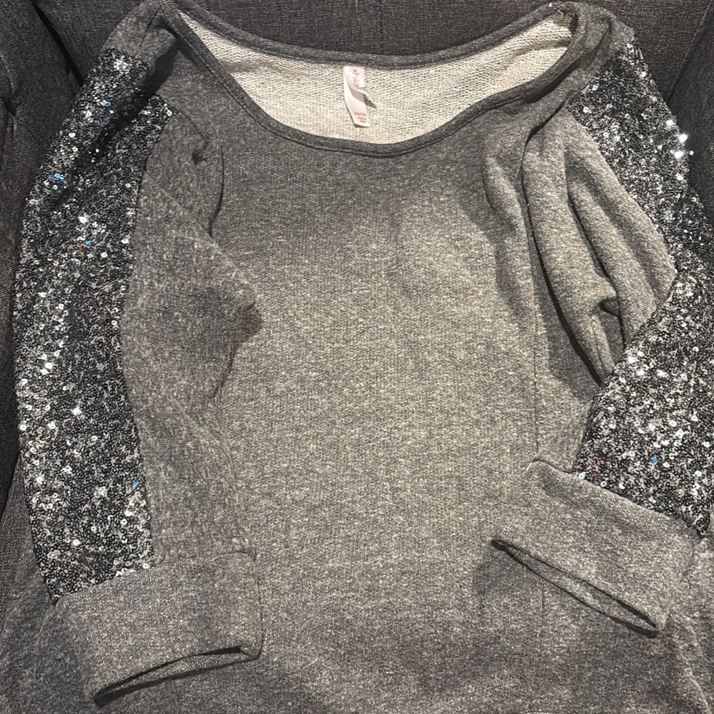 Gray Sweater with Sequin Sleeves